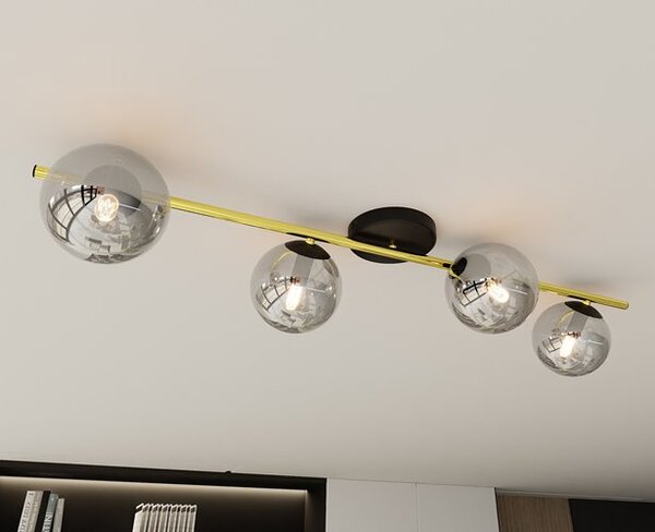 Stropní svítidlo SPLENDI 4 – černé, grafitové sklo, 4× E14, šířka 100 cm