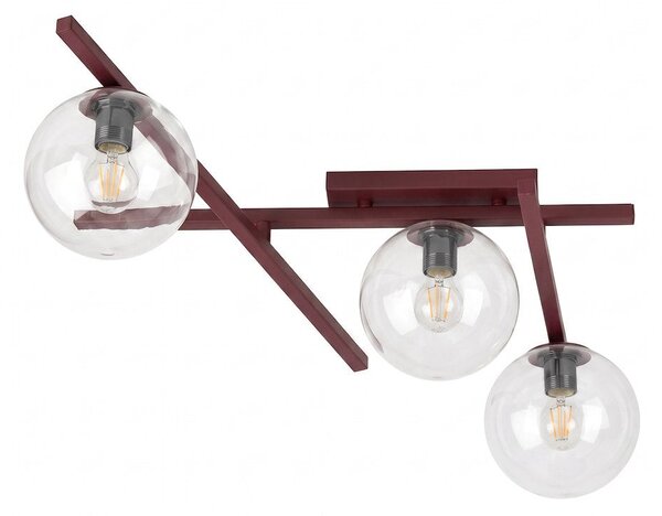 Stropní svítidlo SMART 3 – vínové, čiré sklo, 3× E14, šířka 51 cm