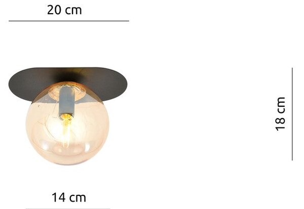 Stropní svítidlo PLAZA 1 – černé, jantarové sklo, 1× E14, šířka 20 cm