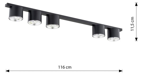 Stropní svítidlo NANO 5 – černé, 5× GU10 AR111, šířka 116 cm