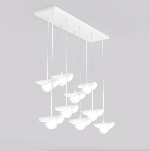Závěsné svítidlo RITUAL 9 – celobílé, sklo, 9× G9, šířka 100 cm