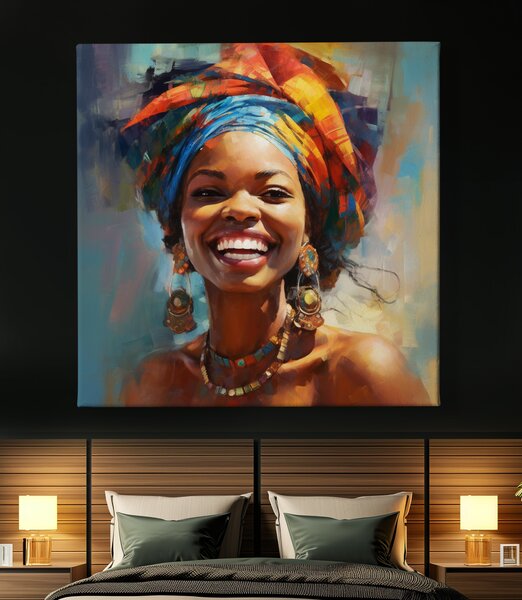 Obraz na plátně - Smějící se africká žena FeelHappy.cz Vyberte rozměr (Šířka/Výška): 40 x 40 cm