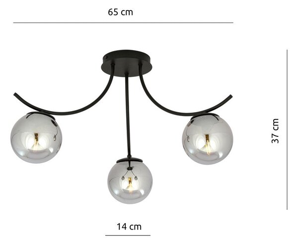 Stropní svítidlo BOSTON 3 – černé, grafitové sklo, 3× E14, šířka 65 cm