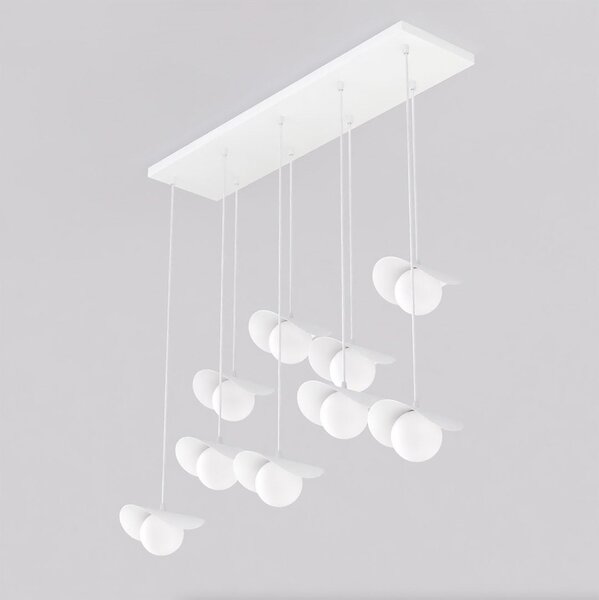 Závěsné svítidlo RITUAL 9 – celobílé, sklo, 9× G9, šířka 100 cm