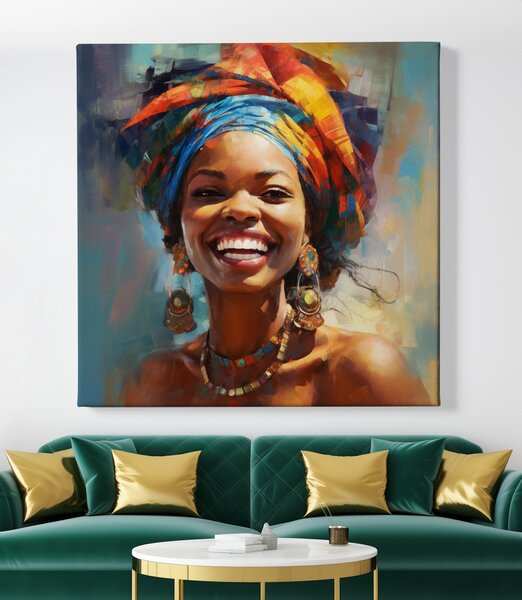 Obraz na plátně - Smějící se africká žena FeelHappy.cz Vyberte rozměr (Šířka/Výška): 40 x 40 cm