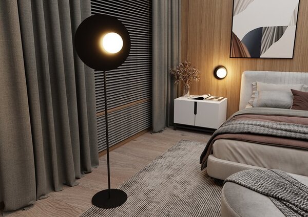 Nástěnné svítidlo OSLO K1 – černé, opálové sklo, 1× E14, šířka 20 cm
