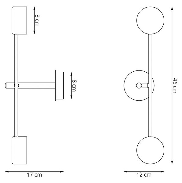 Nástěnné svítidlo NATSU K2 – černé, 2× GX53, šířka 46 cm