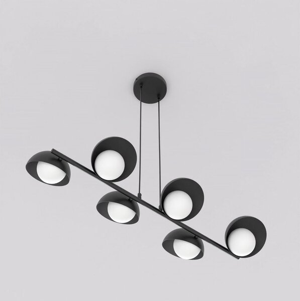Závěsné svítidlo BOOM 6 – černé, bílé sklo, 6× G9, šířka 88 cm