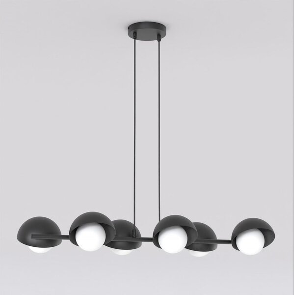 Závěsné svítidlo BOOM 6 – černé, bílé sklo, 6× G9, šířka 88 cm