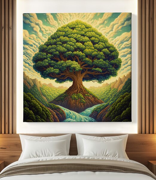 Obraz na plátně - Strom života s řekou FeelHappy.cz Velikost obrazu (šířka x výška): 40 x 40 cm