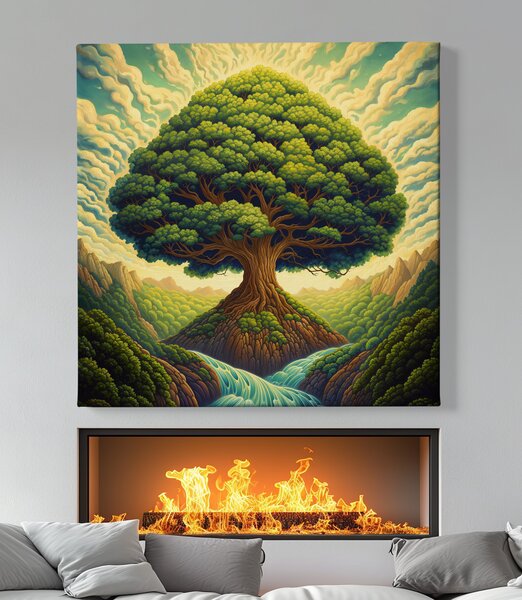Obraz na plátně - Strom života s řekou FeelHappy.cz Velikost obrazu (šířka x výška): 40 x 40 cm