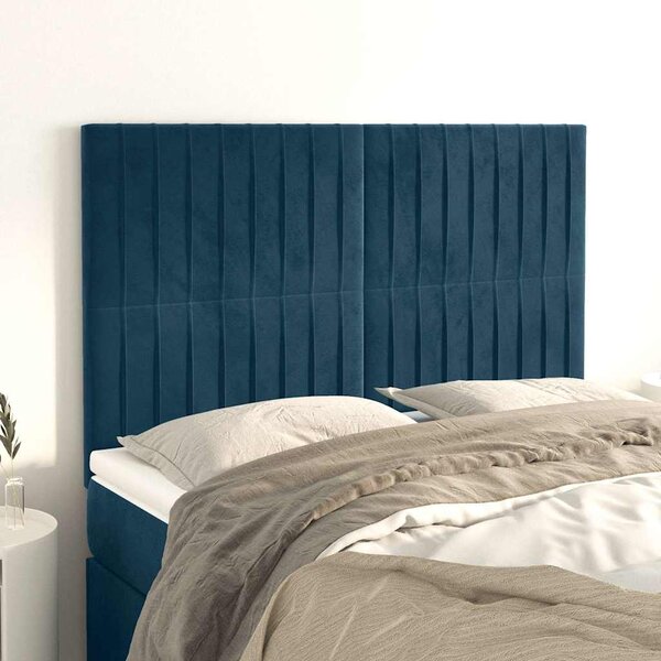 Čelo postele tmavě modré 144x5x118/128 cm sametové 3116622