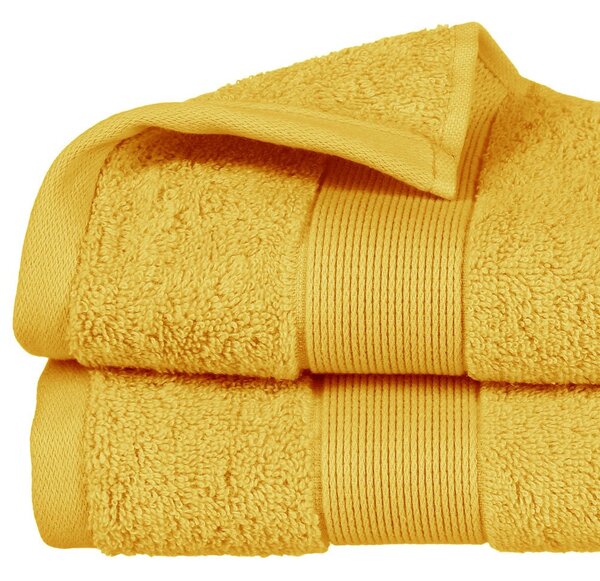 Žlutý koupelnový ručník z bavlny s hustou osnovou, ručník s bordurou v módním odstínu okru