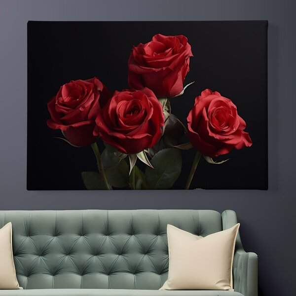 Obraz na plátně - Červené růže na černém pozadí FeelHappy.cz Velikost obrazu: 150 x 100 cm