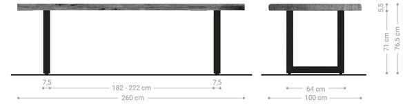 DELIFE Jídelní stůl Edge 260x100 XL akácie platinová nerezová ocel široký Live-Edge