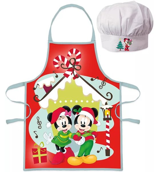 Vánoční zástěra s kuchařskou čepicí Mickey & Minnie Mouse - 2 díly - pro děti 3 - 8 let