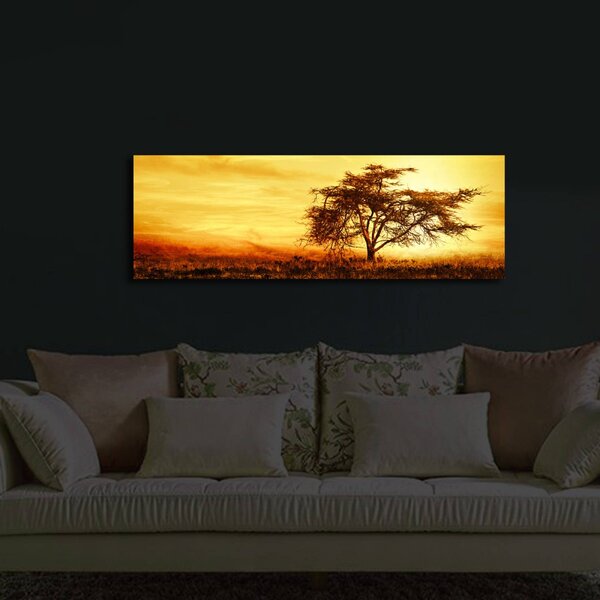 Wallity Obraz s LED osvětlením STROM V ZÁPADU SLUNCE 27 30 x 90 cm