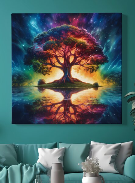 Obraz na plátně - Strom života na jezeře FeelHappy.cz Velikost obrazu: 40 x 40 cm