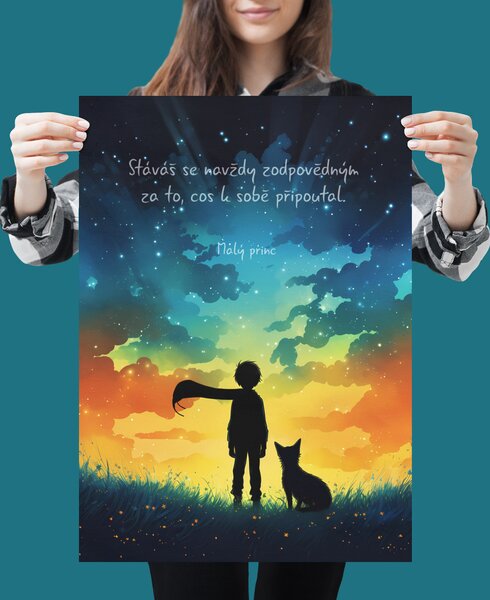 FeelHappy Plakát - Stáváš se navždy zodpovědným. Malý princ (Siluety) Velikost plakátu: A2 (42 x 59,7 cm)