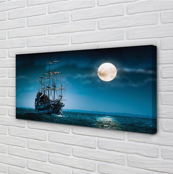 Obrazy na plátně Sea city měsíc loď 100x50 cm