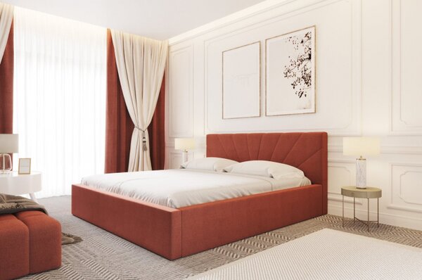 Čalouněná postel s úložným prostorem KATALIA - 160x200, cihlová