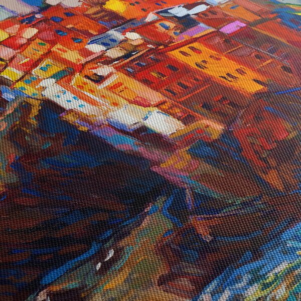 Obraz - Vesnice na pobřeží Cinque Terre, Italská riviéra, moderní impresionismus (s hodinami) (90x30 cm)