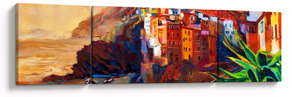 Obraz - Vesnice na pobřeží Cinque Terre, Italská riviéra, moderní impresionismus (170x50 cm)