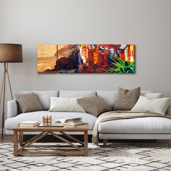 Obraz - Vesnice na pobřeží Cinque Terre, Italská riviéra, moderní impresionismus (170x50 cm)