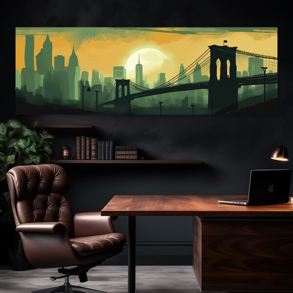 Obraz na plátně - Brooklynský most v New Yorku ve stylu Art Deco FeelHappy.cz Velikost obrazu: 150 x 50 cm