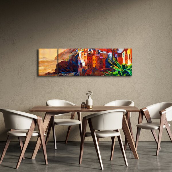 Obraz - Vesnice na pobřeží Cinque Terre, Italská riviéra, moderní impresionismus (170x50 cm)