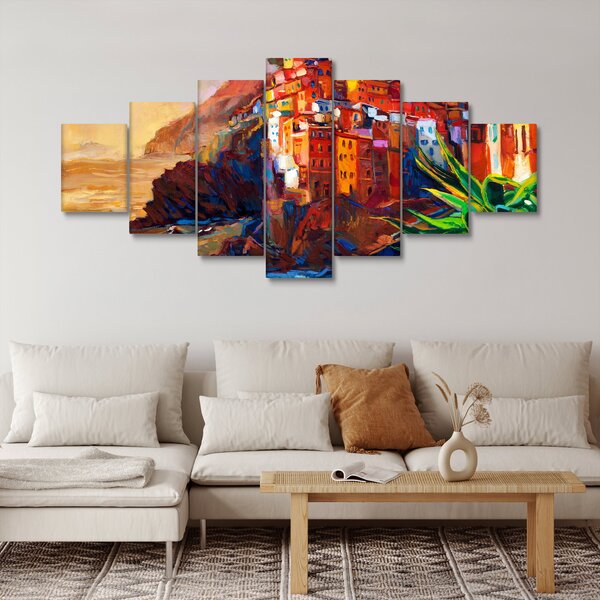 Obraz - Vesnice na pobřeží Cinque Terre, Italská riviéra, moderní impresionismus (210x100 cm)