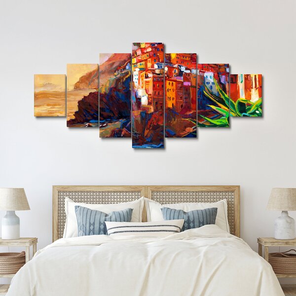 Obraz - Vesnice na pobřeží Cinque Terre, Italská riviéra, moderní impresionismus (210x100 cm)