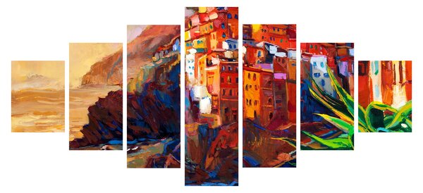 Obraz - Vesnice na pobřeží Cinque Terre, Italská riviéra, moderní impresionismus (210x100 cm)