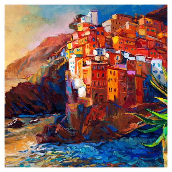Obraz - Vesnice na pobřeží Cinque Terre, Italská riviéra, moderní impresionismus (30x30 cm)