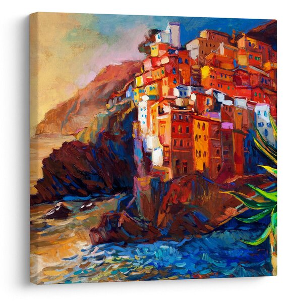 Obraz - Vesnice na pobřeží Cinque Terre, Italská riviéra, moderní impresionismus (30x30 cm)