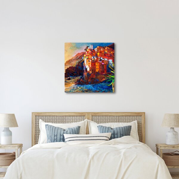 Obraz - Vesnice na pobřeží Cinque Terre, Italská riviéra, moderní impresionismus (30x30 cm)