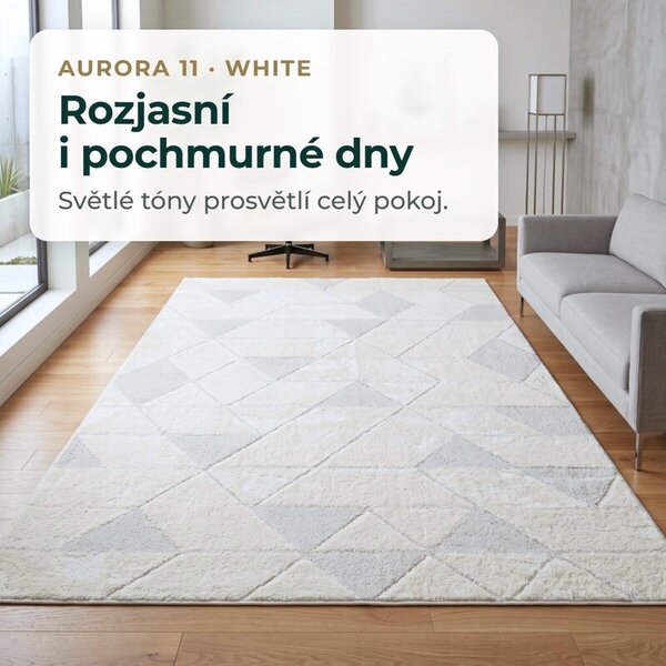 Angel Carpet, Kusový koberec Aurora 11 White, 60x110, bílá, kancelář