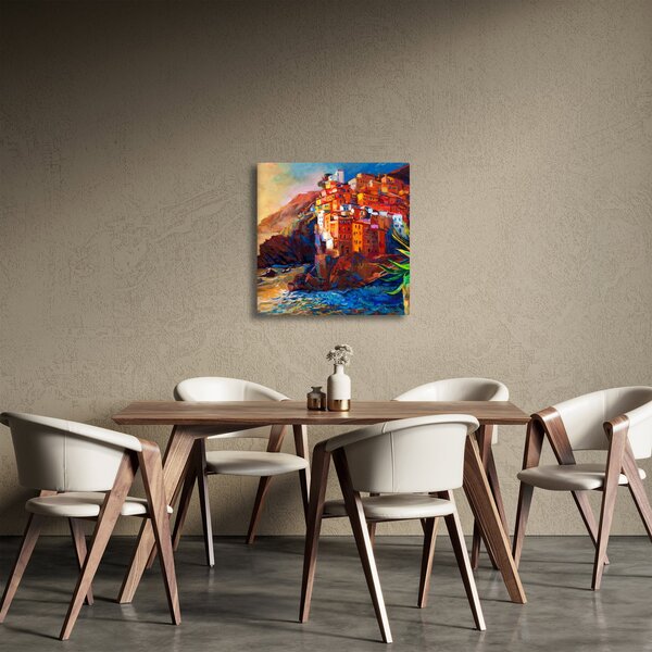 Obraz - Vesnice na pobřeží Cinque Terre, Italská riviéra, moderní impresionismus (30x30 cm)
