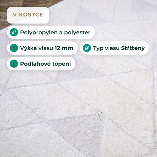 Angel Carpet, Kusový koberec Aurora 11 White, 60x110, bílá, kancelář