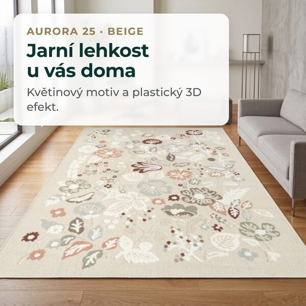 Angel Carpet, Kusový koberec Aurora 25 Beige, 60x110, béžová, kancelář