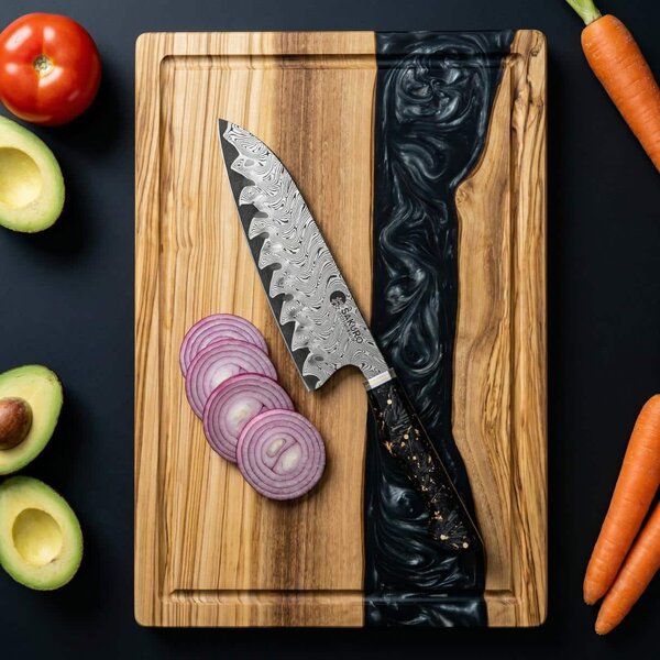 Santoku nůž z damaškové oceli AUS10 Kurogane SaKuRo 18,5 cm