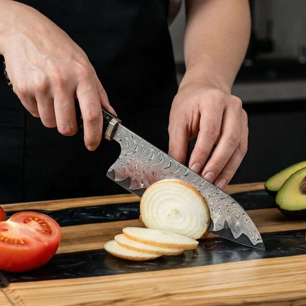 Santoku nůž z damaškové oceli AUS10 Kurogane SaKuRo 18,5 cm