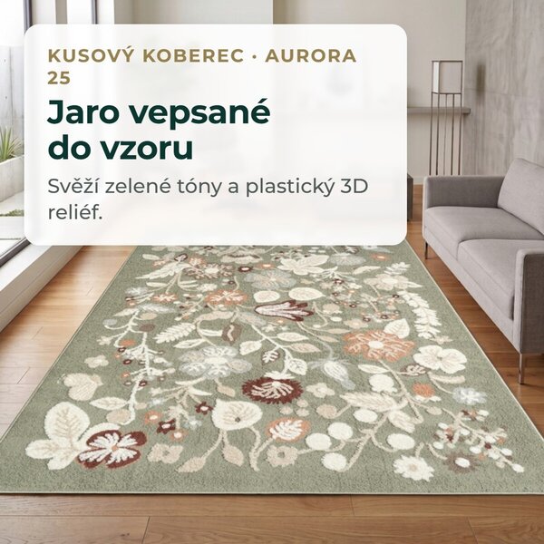 Angel Carpet, Kusový koberec Aurora 25 Green, 60x110, zelená, kancelář