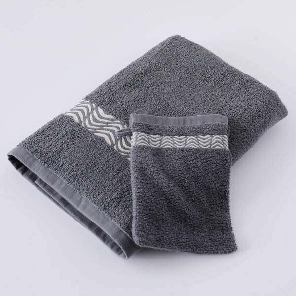 Koupelnový textil s originálním vyšitým lemem 420g/m2 antracitová ručník 50x100 cm+žínka