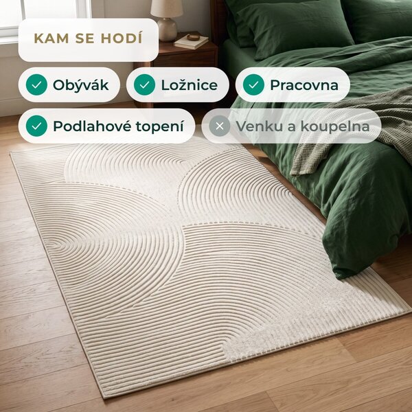 Angel Carpet, Kusový koberec Zafiro 25 Cream, 60x110, bílá, kancelář