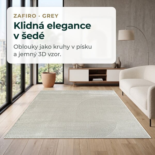 Angel Carpet, Kusový koberec Zafiro 25 Grey, 60x110, šedá, kancelář
