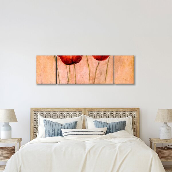 Obraz - Červené tulipány (170x50 cm)