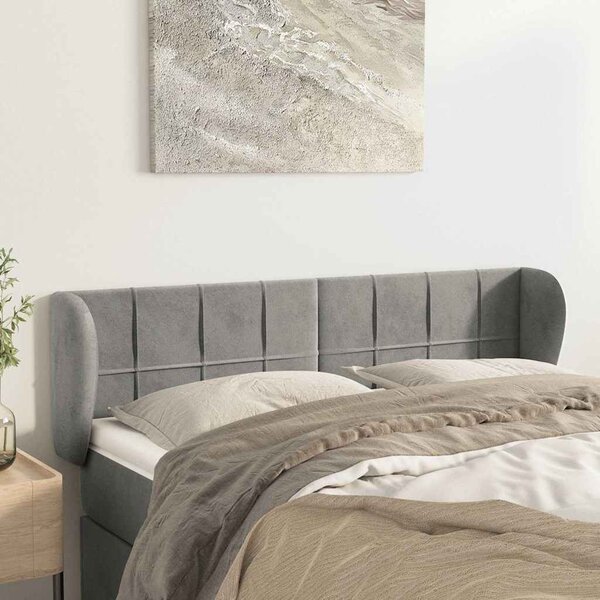 Čelo postele typu ušák světle šedé 147x23x78/88 cm samet 3117192