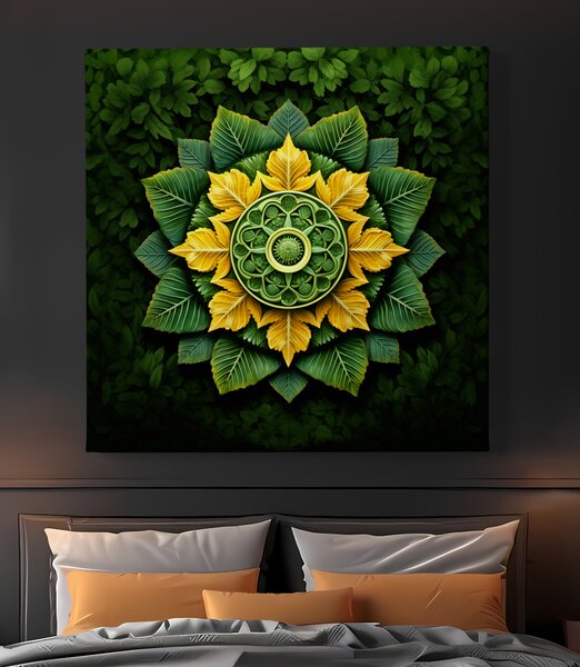 Obraz na plátně - Mandala zelené a žluté listy FeelHappy.cz Vyberte rozměr (Šířka/Výška): 60 x 60 cm