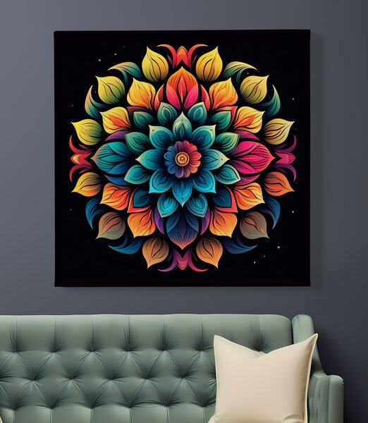 Obraz na plátně - Mandala barevný květ FeelHappy.cz Vyberte rozměr (Šířka/Výška): 40 x 40 cm